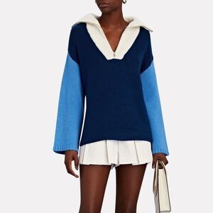 Sablyn 100% Cashmere Aretha Blue Ivory 1/4 Zip Sweater Womens XS Preppy Minimal